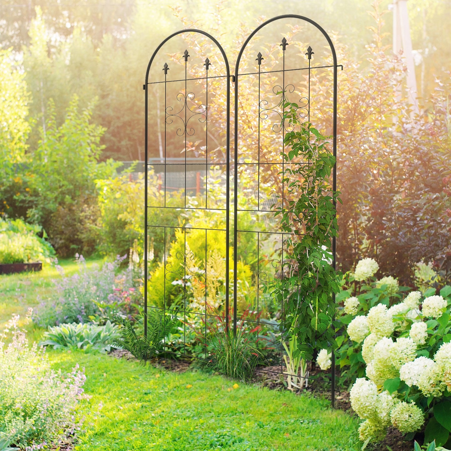 outsunny-metal-trellis-set-of-2-garden-trellis-for-climbing-plants-support-frames-arrow-design
