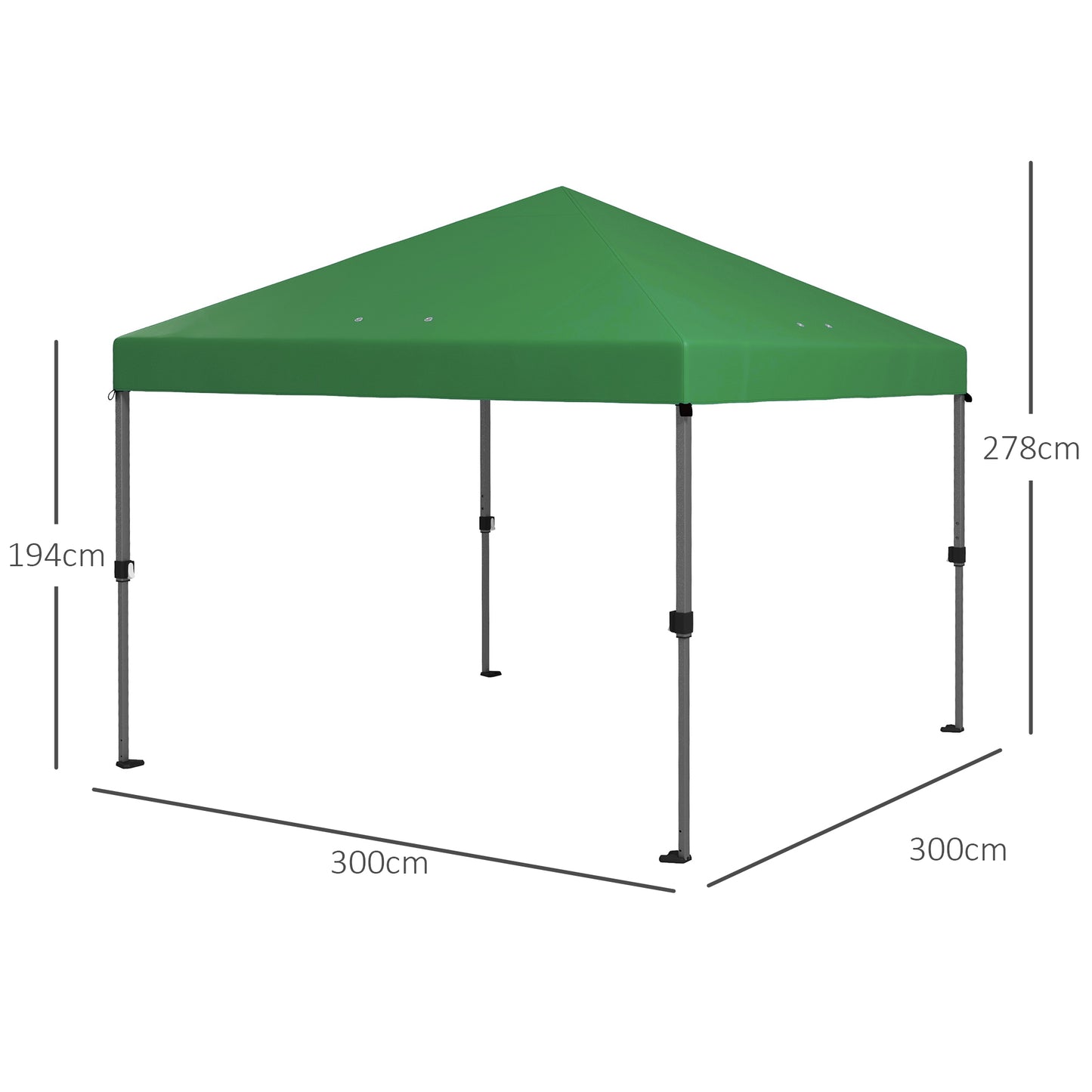 outsunny-3-x-3m-pop-up-gazebo-1-person-easy-up-marquee-party-tent-with-1-button-push-adjustable-straight-legs-wheeled-bag-stakes-ropes-sandbags-instant-shelter-green