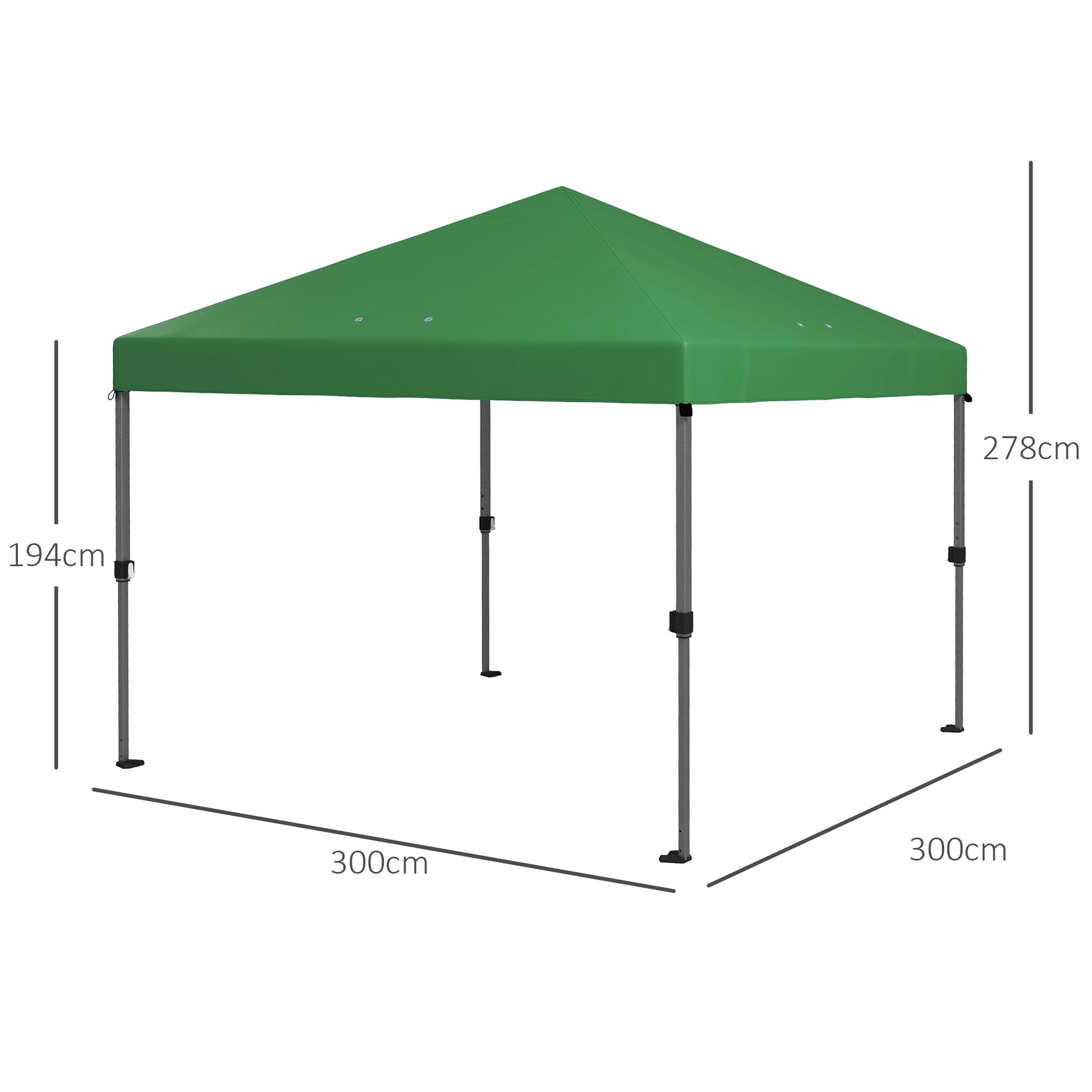 outsunny-3-x-3m-pop-up-gazebo-1-person-easy-up-marquee-party-tent-with-1-button-push-adjustable-straight-legs-wheeled-bag-stakes-ropes-sandbags-instant-shelter-green