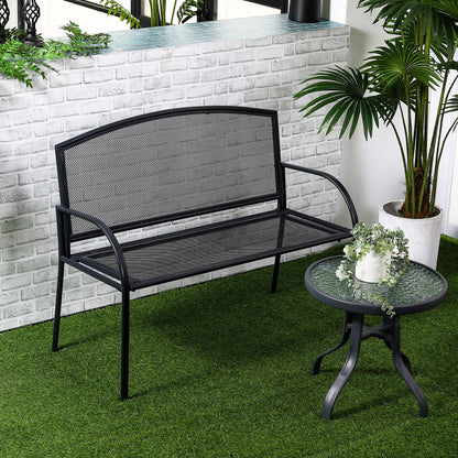 outsunny-metal-outdoor-bench-2-seater-outdoor-furniture-chair-loveseat-for-patio-park-porch-and-lawn-grey