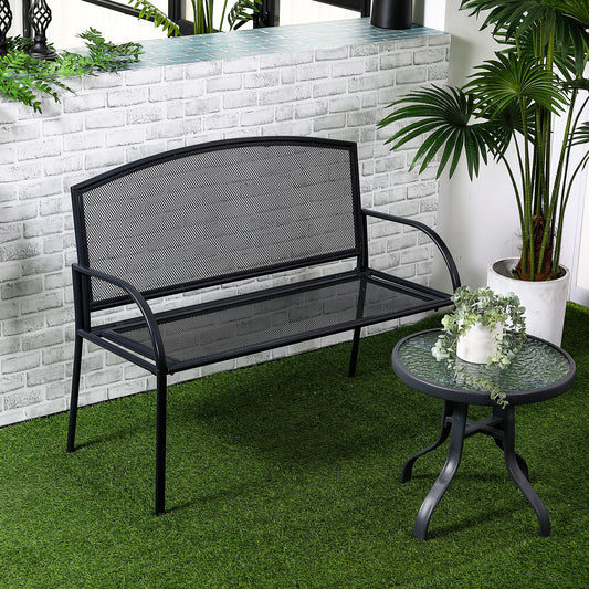 outsunny-metal-outdoor-bench-2-seater-outdoor-furniture-chair-loveseat-for-patio-park-porch-and-lawn-grey