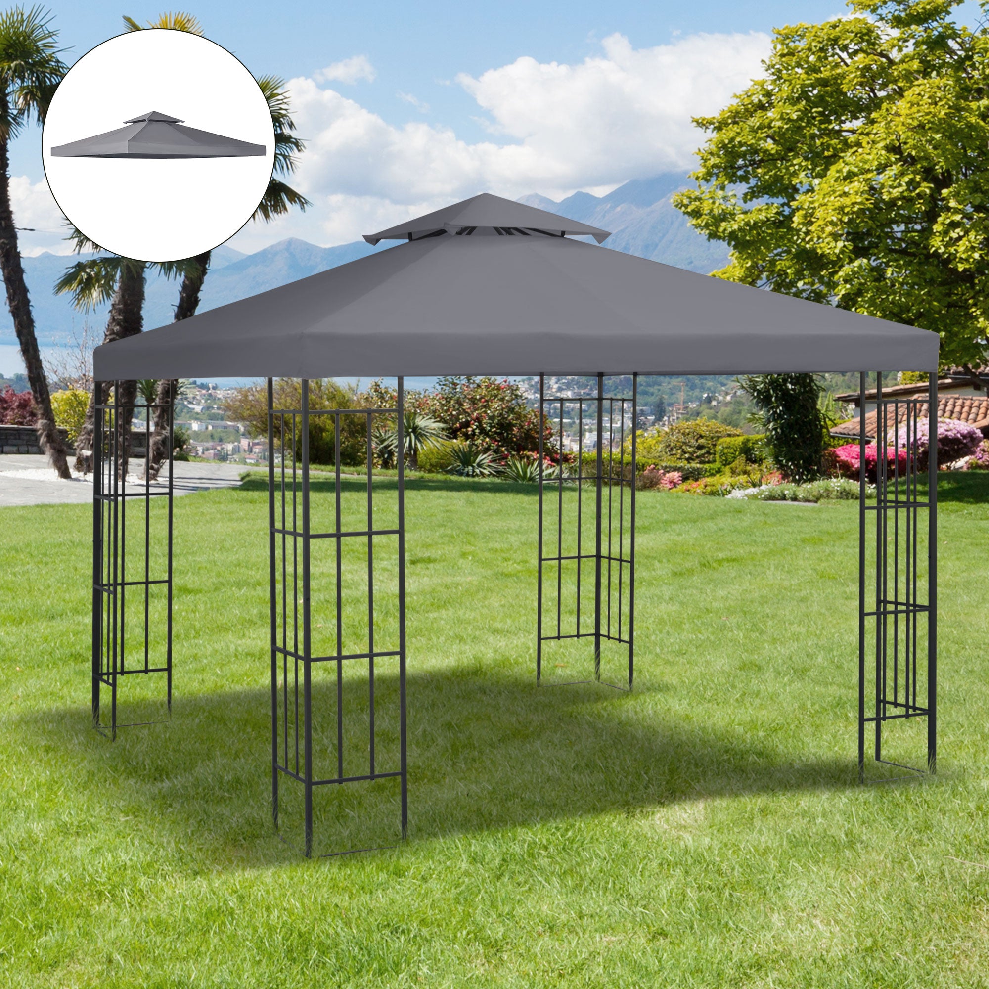 Outsunny 3x3m Gazebo Roof Cover, Deep Grey Top Only – GardenArch