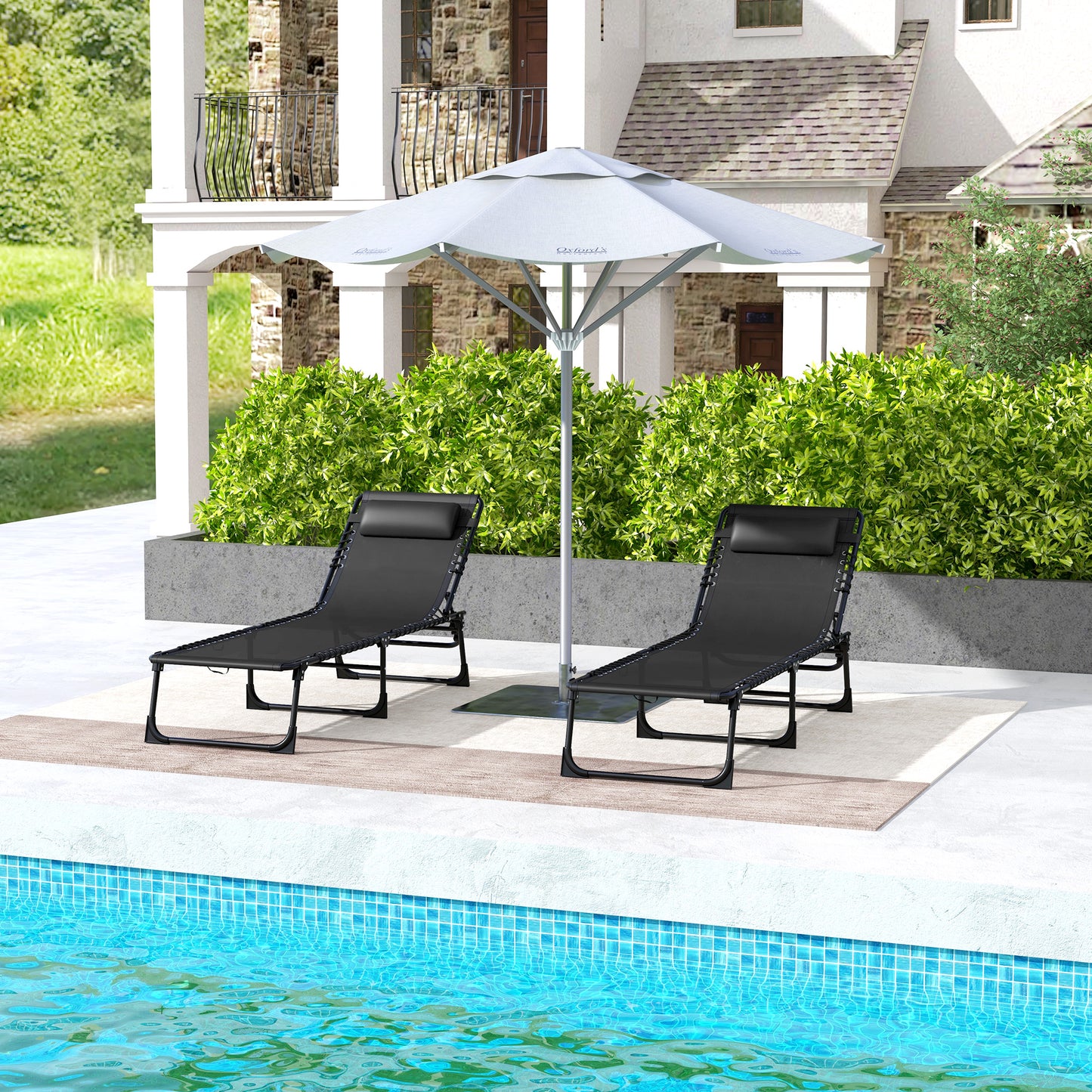 outsunny-2-pcs-folding-sun-lounger-beach-chaise-chair-garden-cot-camping-recliner-with-4-position-adjustable-black