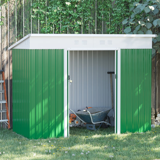 outsunny-7-6-x-4-3ft-garden-storage-shed-w-sliding-door-ventilation-window-sloped-roof-gardening-tool-storage-green