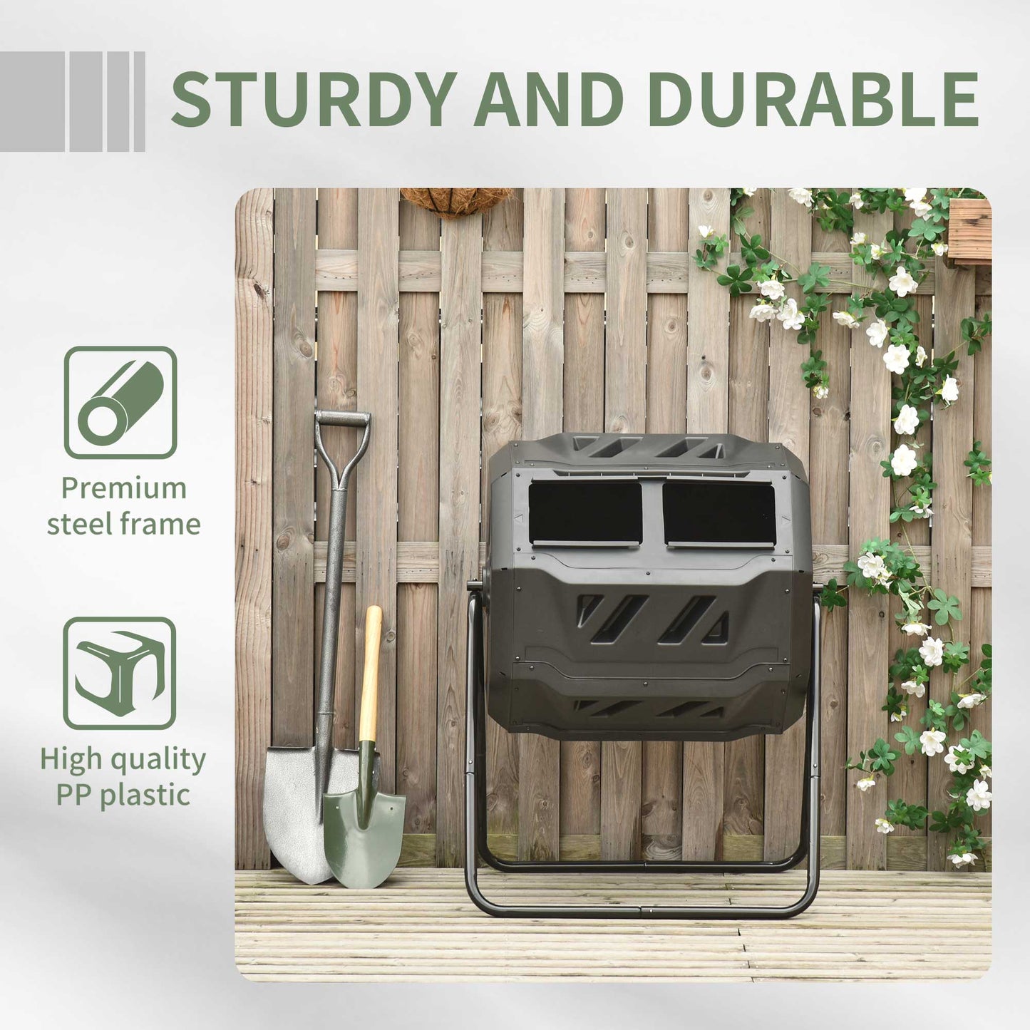 outsunny-160l-tumbling-compost-bin-outdoor-dual-chamber-360-rotating-composter-w-sliding-doors-solid-steel-frame-black