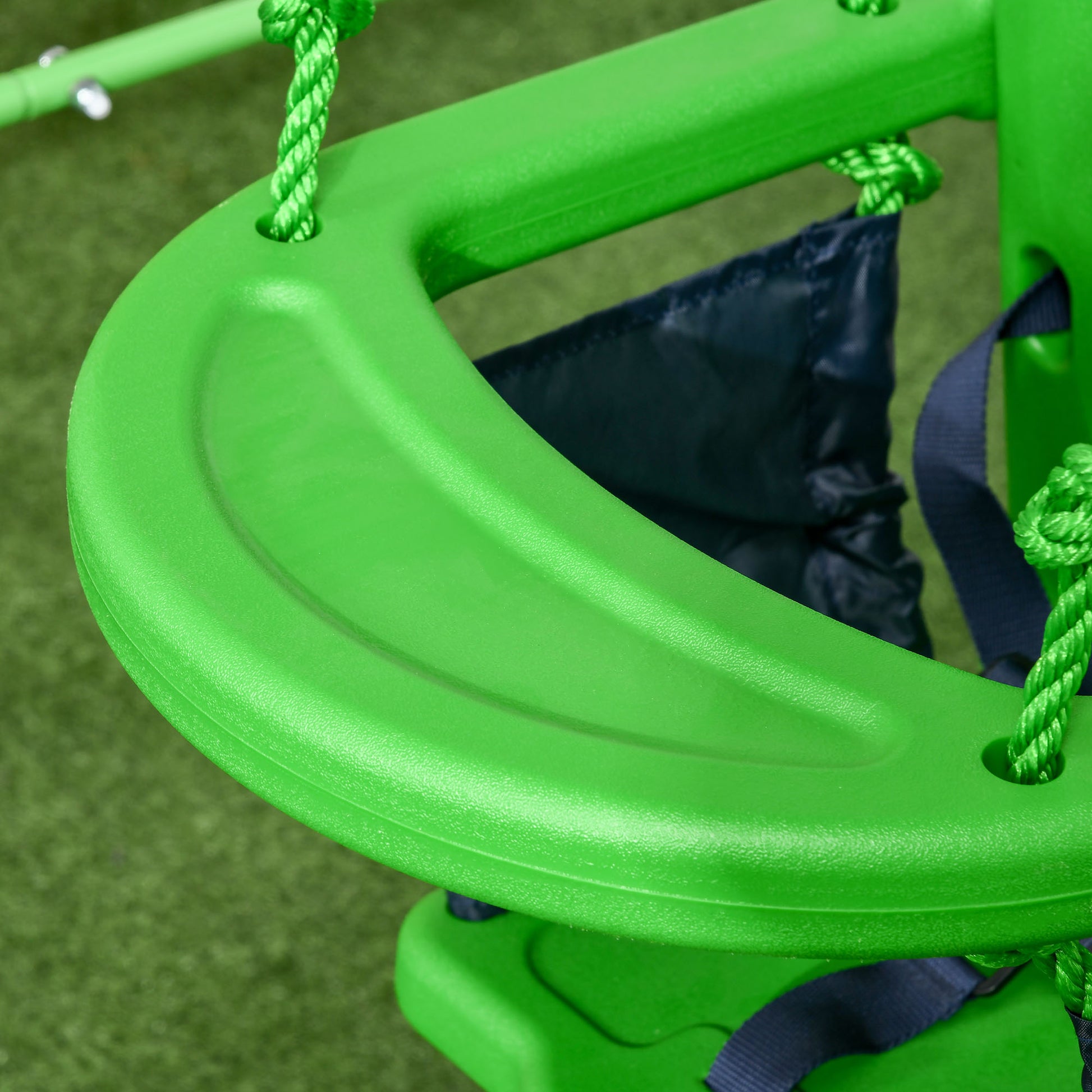 outsunny-steel-nursery-swing-with-safety-seat-belt-support-back-green