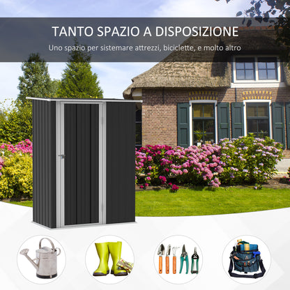 outsunny-garden-storage-shed-outdoor-tool-shed-with-sloped-roof-lockable-door-for-equipment-bikes-grey-142-x-84-x-189cm
