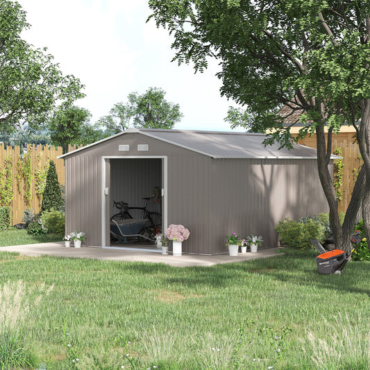 outsunny-13-x-11ft-garden-metal-storage-shed-outdoor-storage-shed-with-foundation-ventilation-doors-light-grey