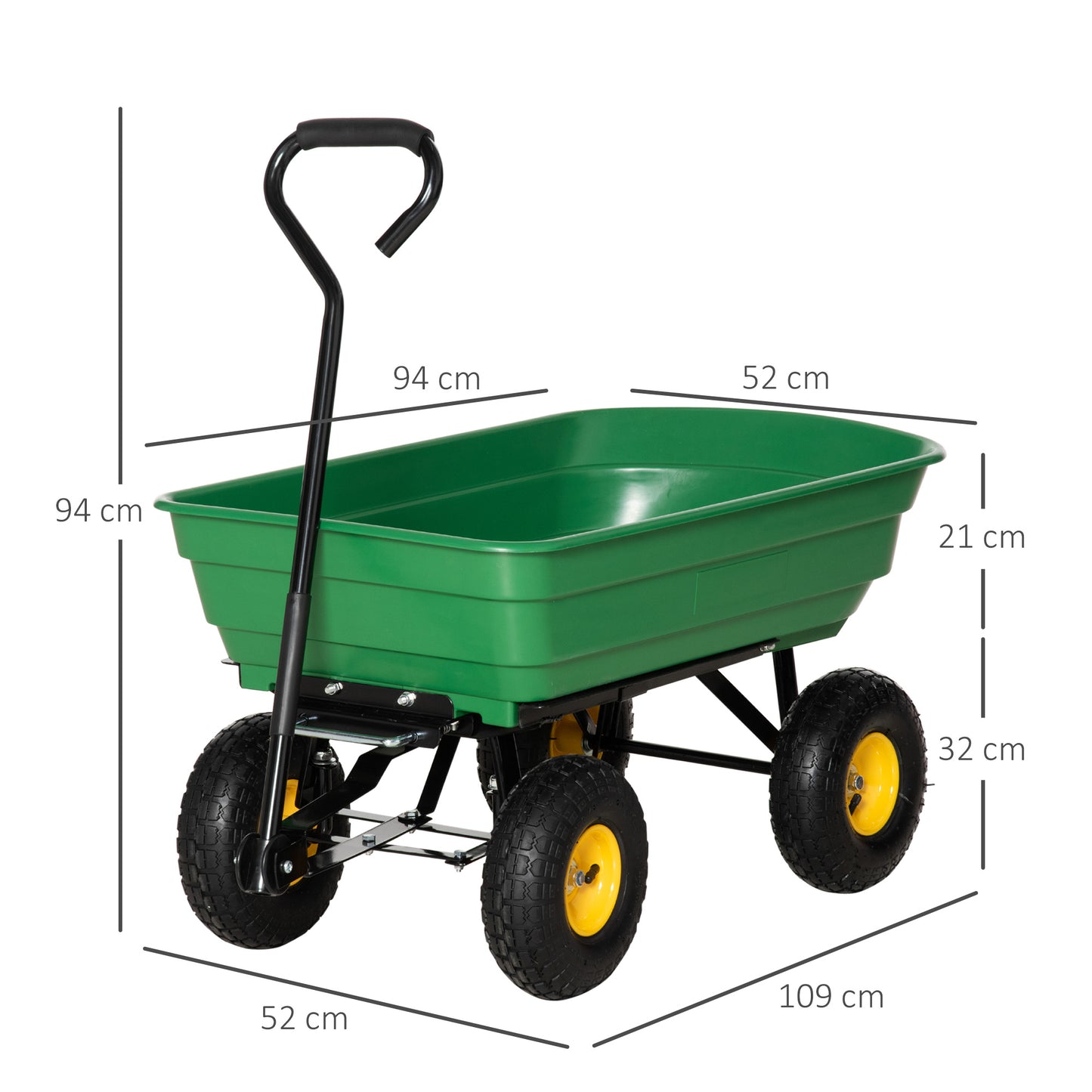 outsunny-75-litre-large-garden-cart-heavy-duty-4-wheel-trolley-dump-wheelbarrow-tipping-truck-trailer-green