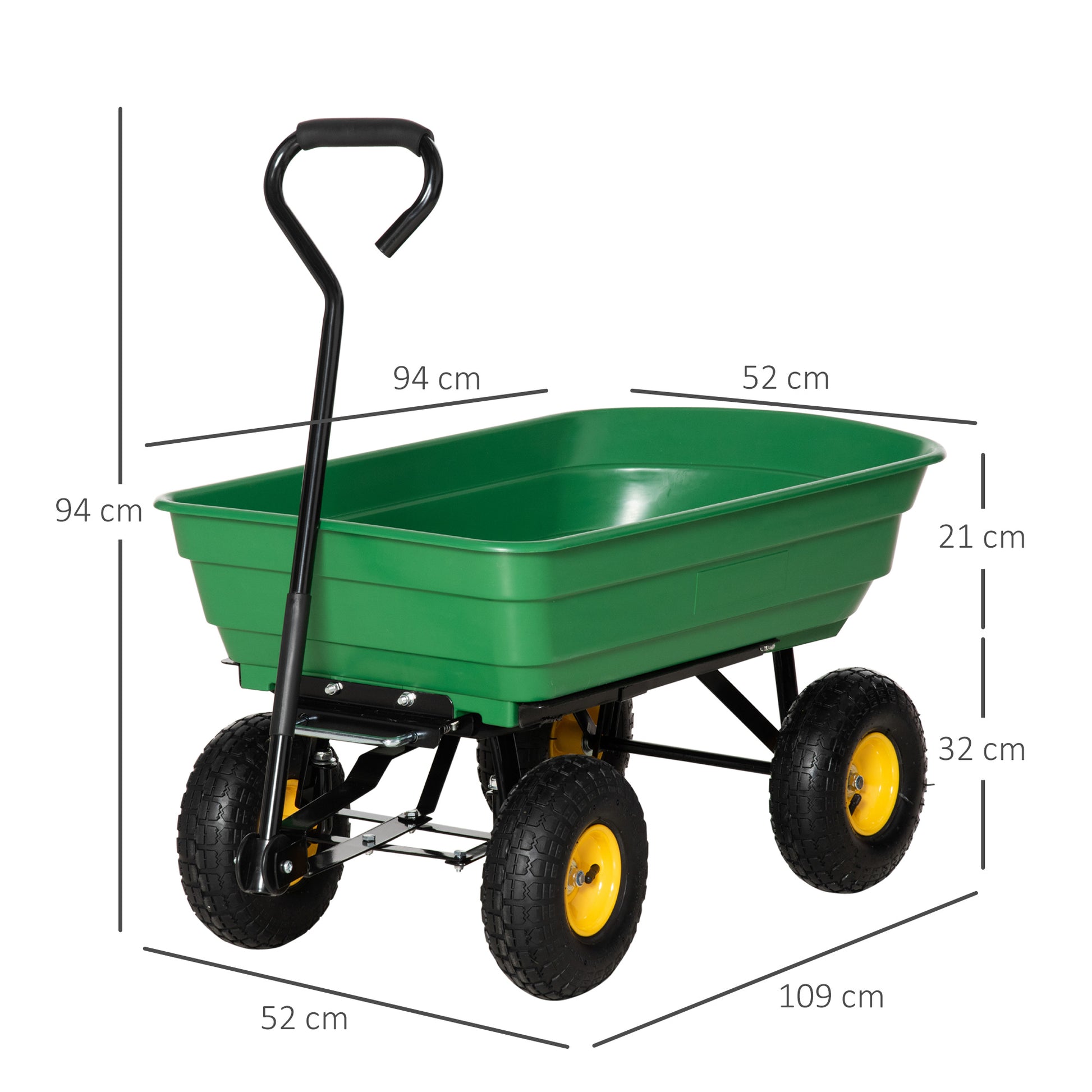 outsunny-75-litre-large-garden-cart-heavy-duty-4-wheel-trolley-dump-wheelbarrow-tipping-truck-trailer-green