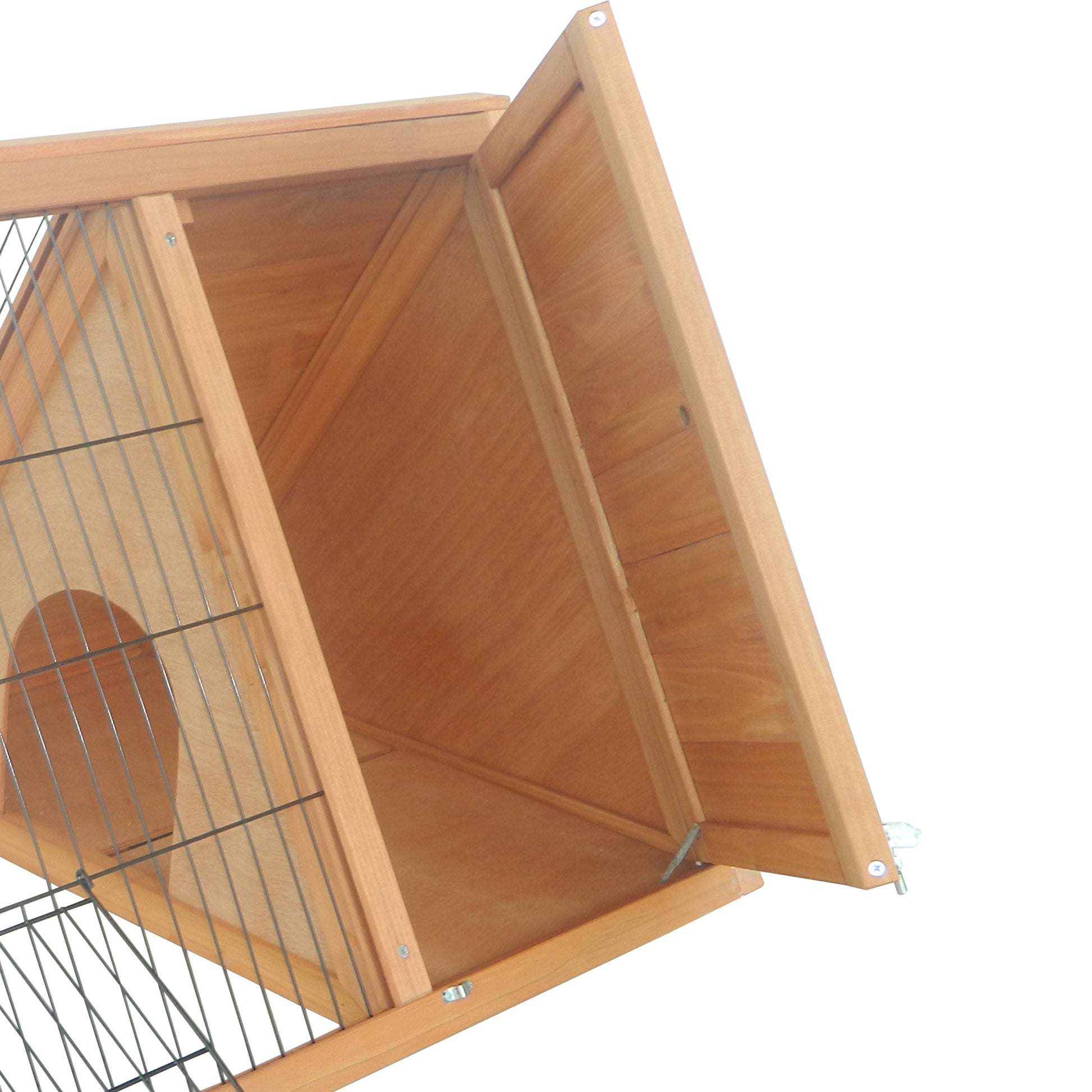 PawHut Wooden Rabbit Cage Small Animal Hutch w/ Outside Area - Yellow
