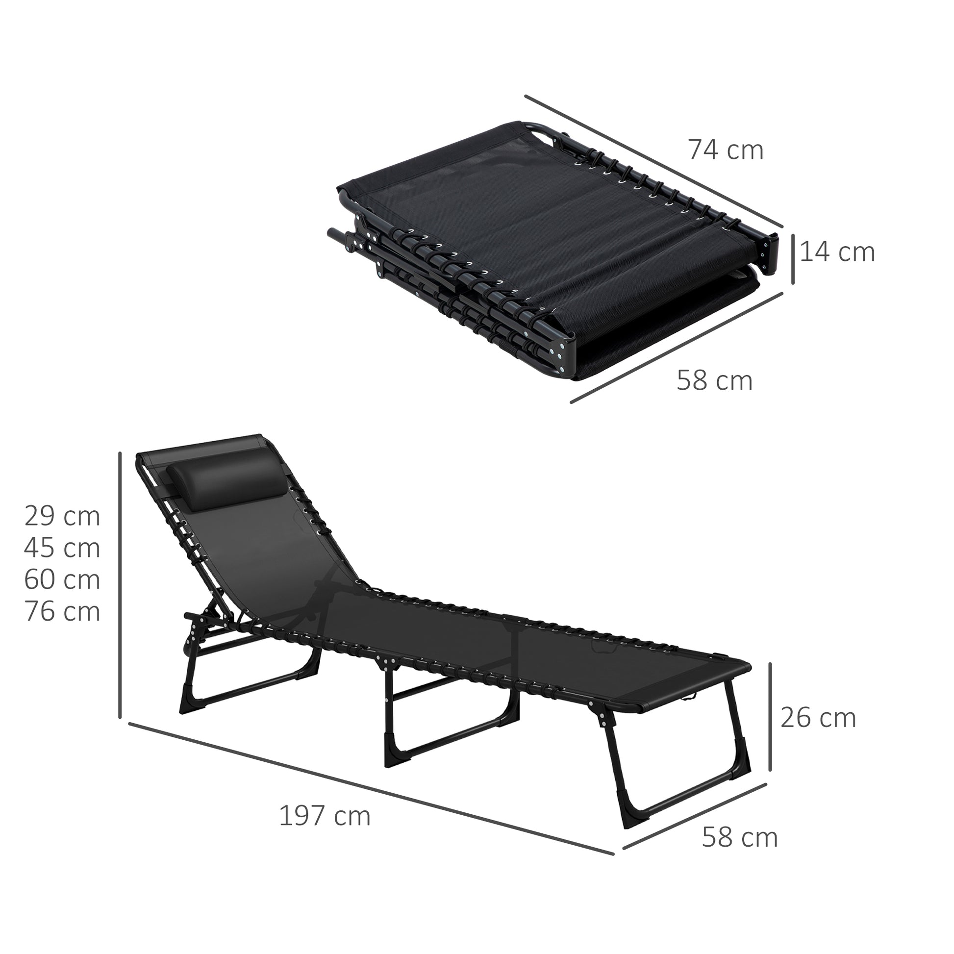 outsunny-2-pcs-folding-sun-lounger-beach-chaise-chair-garden-cot-camping-recliner-with-4-position-adjustable-black