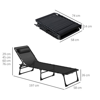 outsunny-2-pcs-folding-sun-lounger-beach-chaise-chair-garden-cot-camping-recliner-with-4-position-adjustable-black