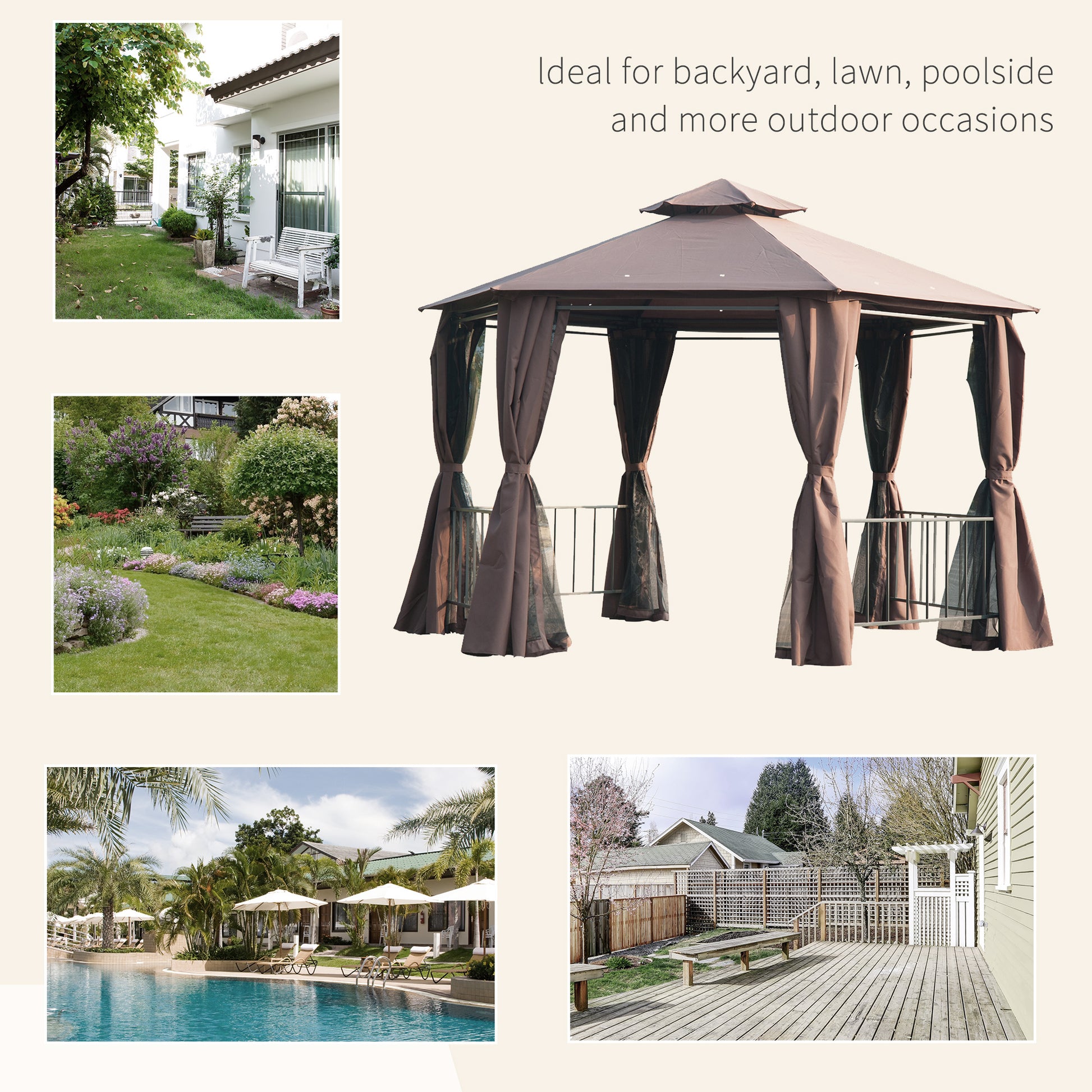outsunny-hexagon-gazebo-patio-canopy-party-tent-outdoor-garden-shelter-w-2-tier-roof-side-panel-brown