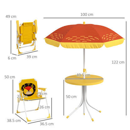 outsunny-kids-picnic-table-and-chair-set-lion-themed-outdoor-garden-furniture-w-foldable-chairs-adjustable-parasol-yellow