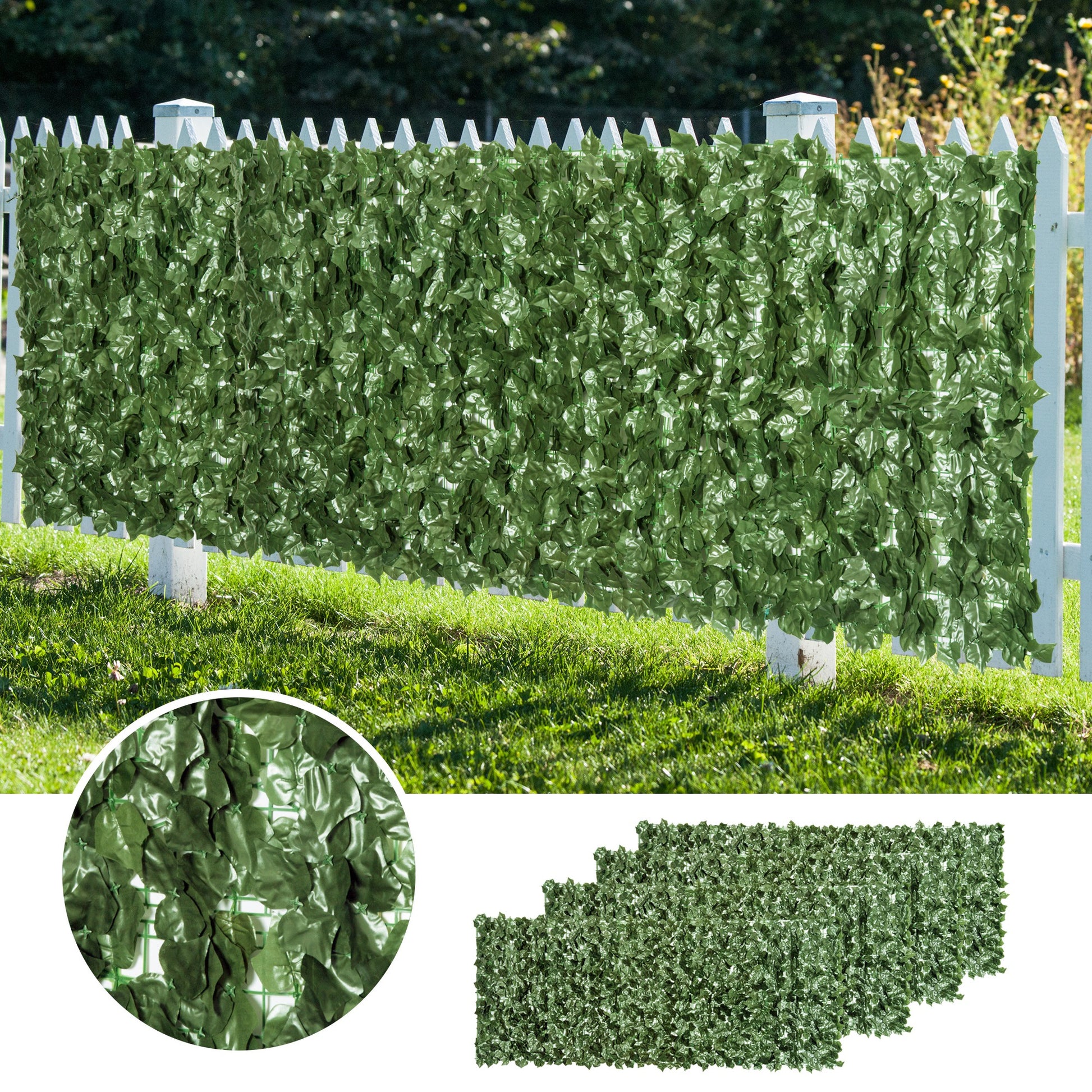 outsunny-4-piece-artificial-leaf-hedge-screen-privacy-fence-panel-for-garden-outdoor-indoor-decor-dark-green-2-4m-x-1m