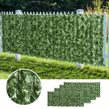outsunny-4-piece-artificial-leaf-hedge-screen-privacy-fence-panel-for-garden-outdoor-indoor-decor-dark-green-2-4m-x-1m