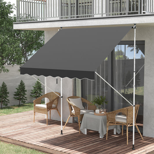 outsunny-balcony-2-x-1-5m-manual-adjustable-awning-diy-patio-clamp-awning-canopy-retractable-shade-shelter-grey