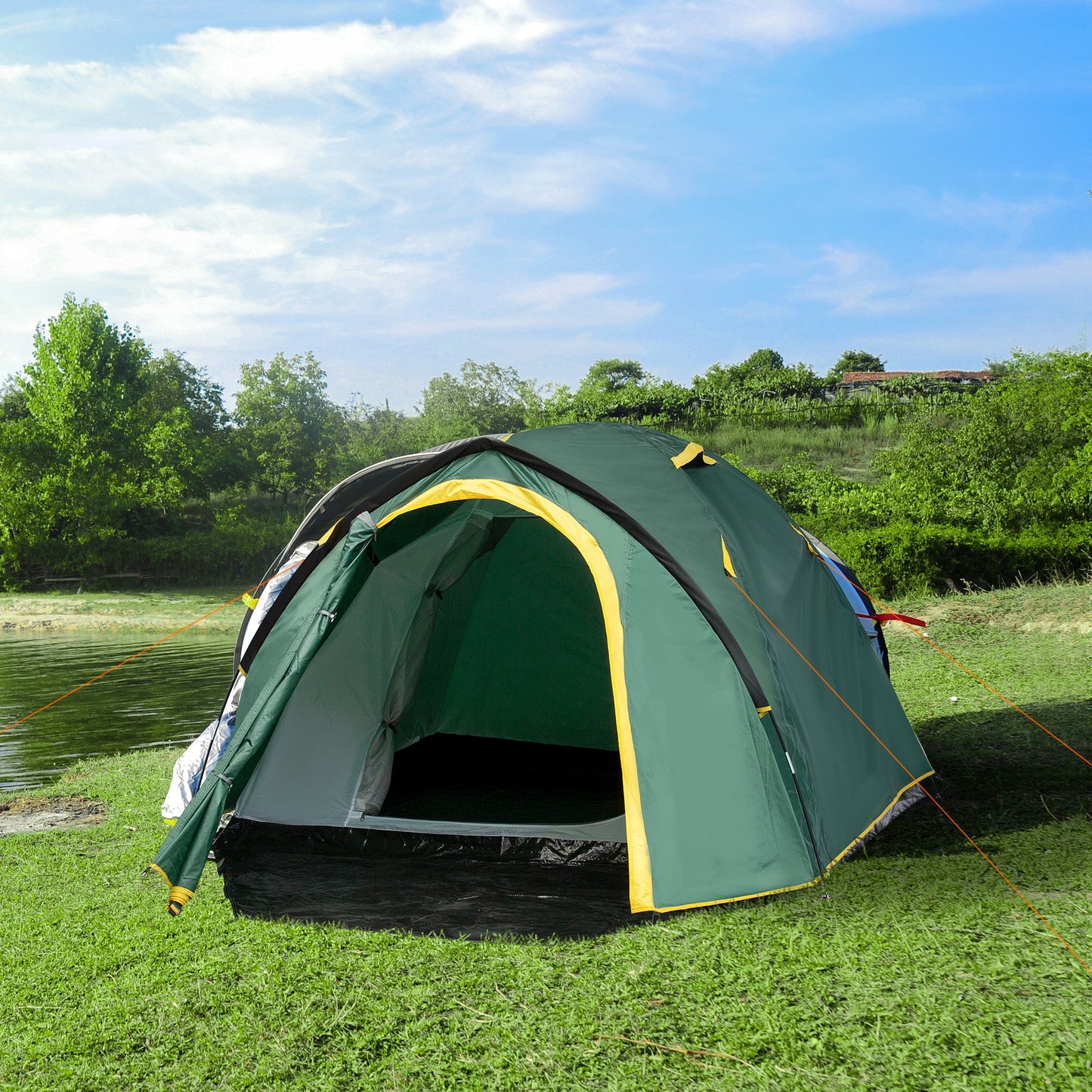 outsunny-dome-tent-for-2-person-camping-tent-with-large-windows-waterproof-green-and-yellow
