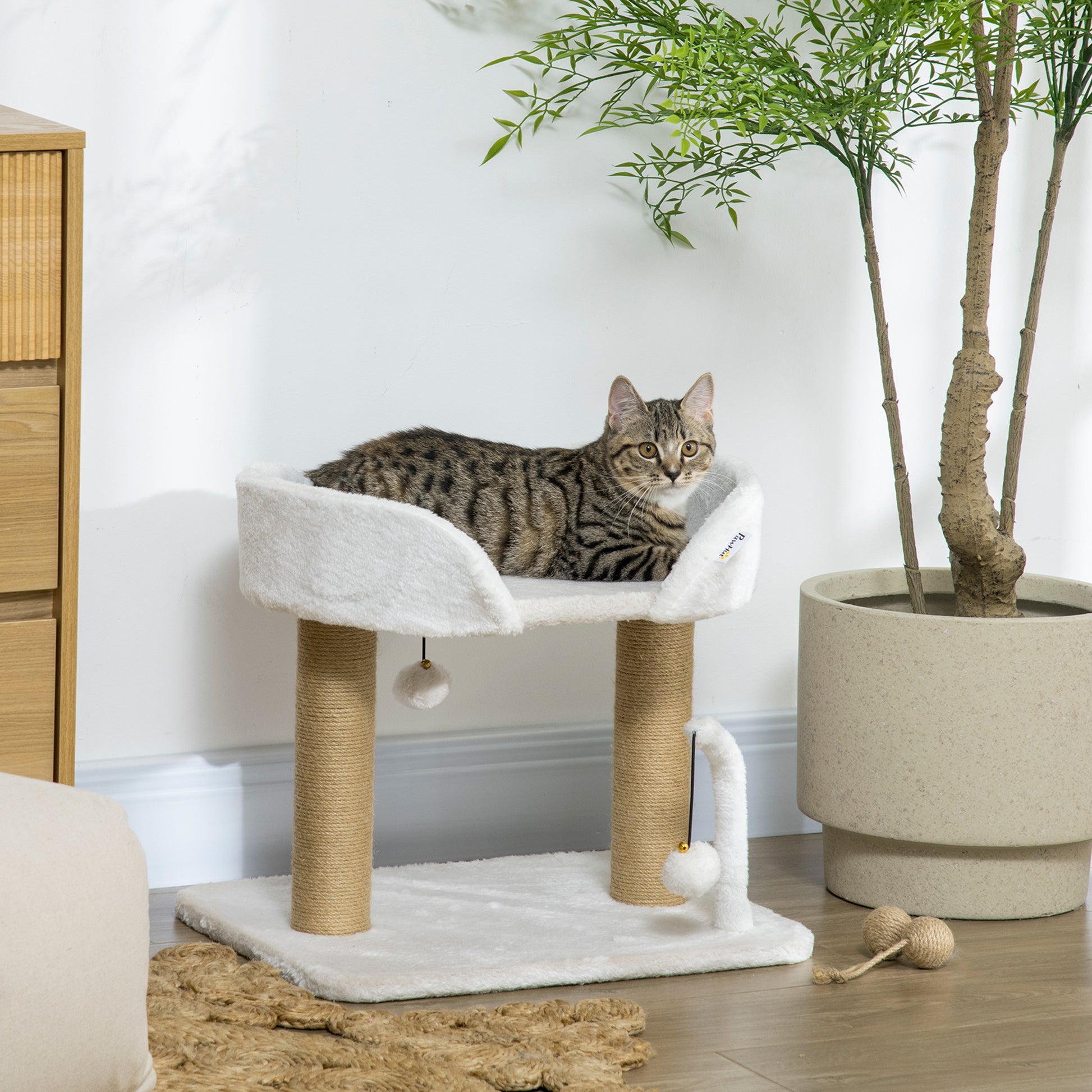PawHut 42cm Indoor Cat Tree, Small Cat Tree with Sisal Scratching