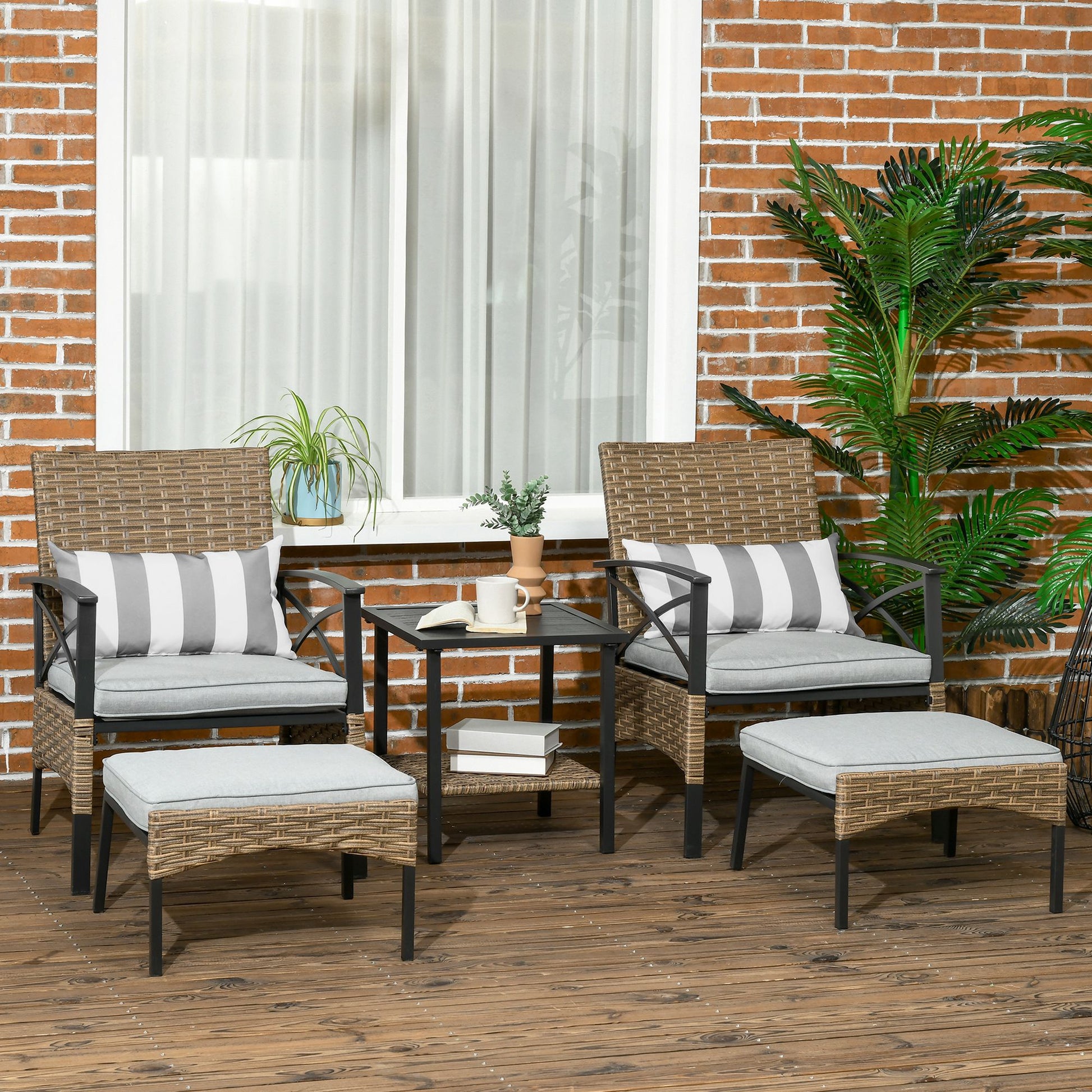 Outsunny 5-Piece Rattan Garden Furniture Set, Grey – GardenArch