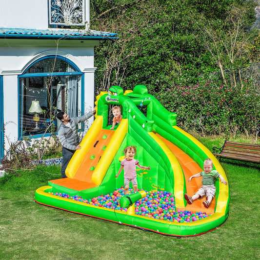 outsunny-5-in-1-kids-bouncy-castle-large-crocodile-style-inflatable-house-slide-basket-water-pool-climbing-wall-for-kids-age-3-8-3-85-x-2-85-x-2-25m