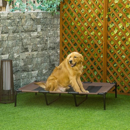 PawHut Cooling Elevated Dog Bed Portable Raised Pet Cot with Breathable Mesh, No-Slip Rubber Feet for Indoor & Outdoor Use, Brown