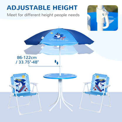 outsunny-kids-picnic-table-chair-set-outdoor-folding-garden-furniture-w-shark-design-removable-adjustable-sun-umbrella-ages-3-6-years-blue