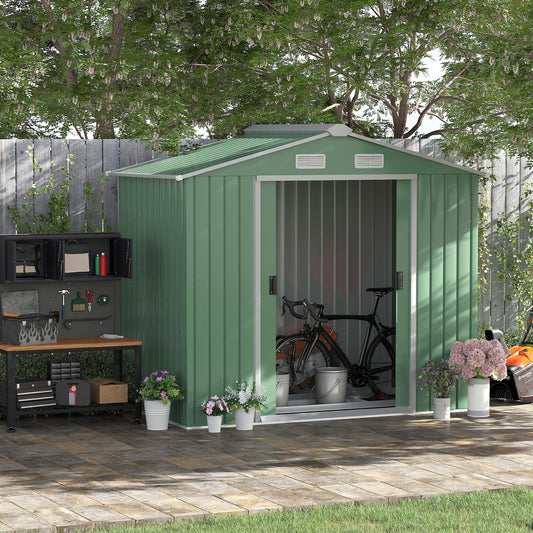 outsunny-7ft-x-4ft-lockable-garden-metal-storage-shed-large-patio-roofed-tool-storage-building-foundation-sheds-box-outdoor-furniture-light-green