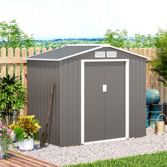 outsunny-7ft-x-4ft-lockable-garden-metal-storage-shed-storage-roofed-tool-metal-shed-w-air-vents-steel-grey