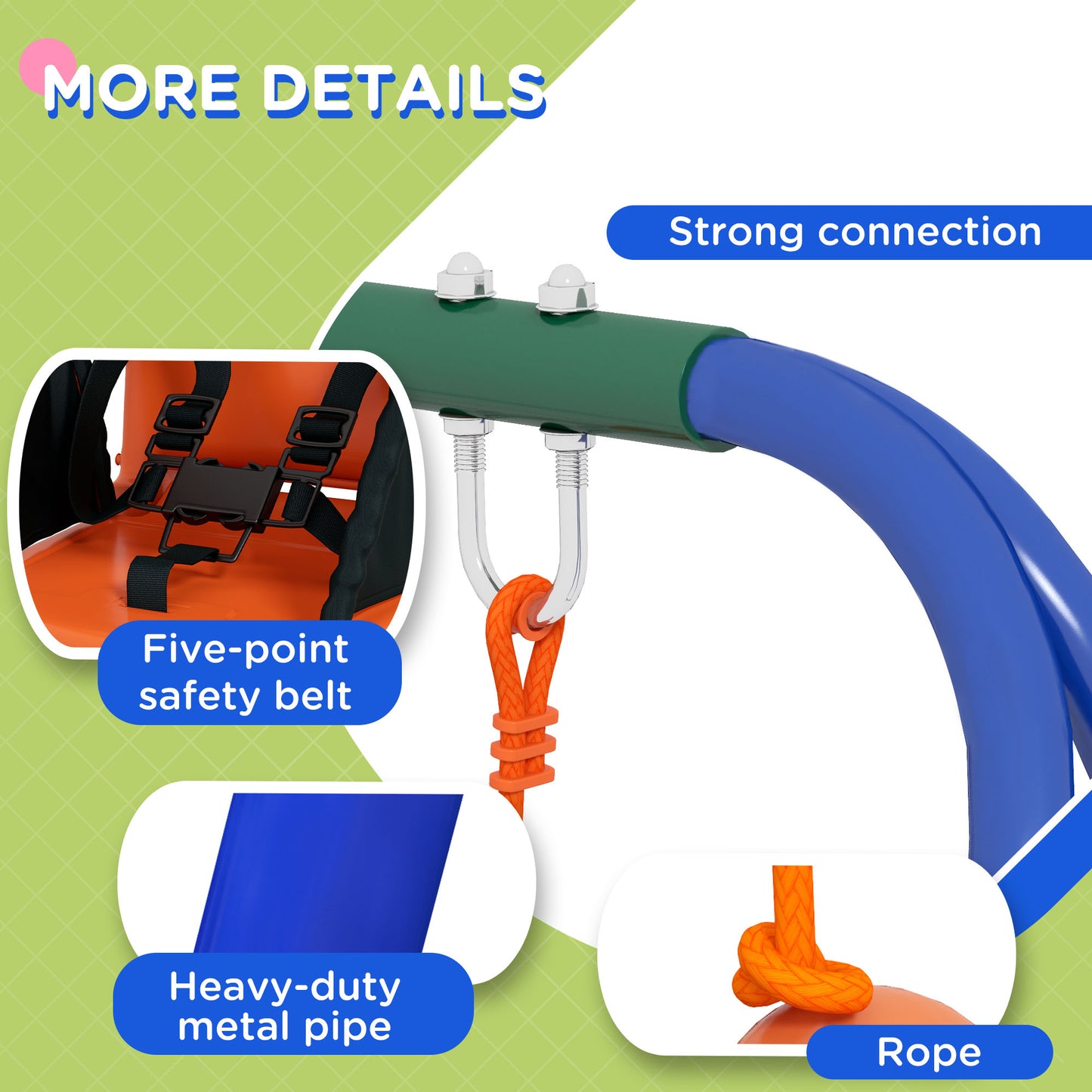 outsunny-2-in-1-metal-frame-nursery-swing-w-comfortable-seat-safety-belt-orange