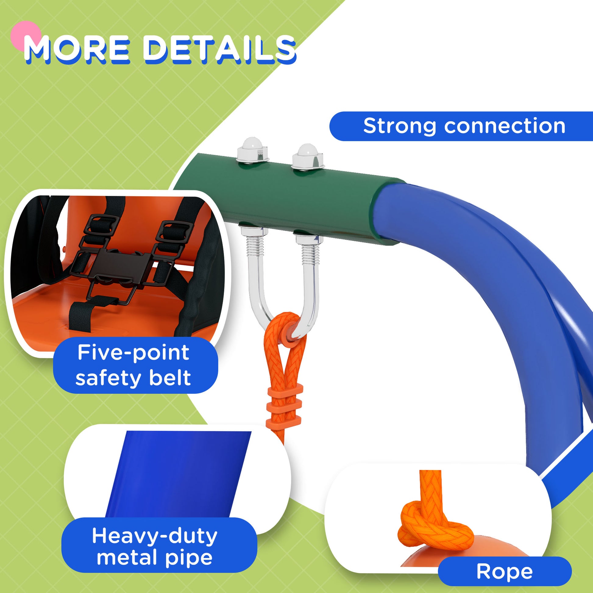 outsunny-2-in-1-metal-frame-nursery-swing-w-comfortable-seat-safety-belt-orange