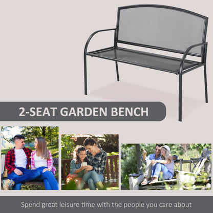 outsunny-metal-outdoor-bench-2-seater-outdoor-furniture-chair-loveseat-for-patio-park-porch-and-lawn-grey