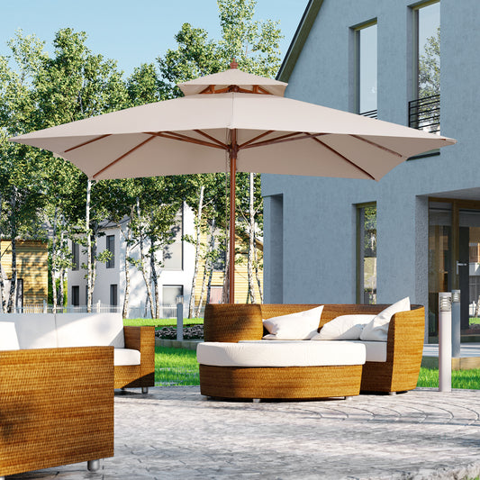 outsunny-beige-parasol-patio-3x3m-double-tier-garden-sun-umbrella-sunshade-outdoor-wood-wooden-canopy-tier