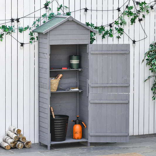 outsunny-wooden-garden-storage-shed-timber-tool-cabinet-organiser-w-tilted-felt-roof-shelves-lockable-doors-189-x-82-x-49-cm-grey