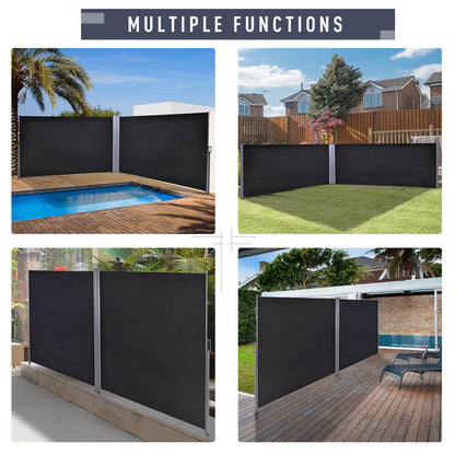 outsunny-6-x-1-6-m-double-canopy-pull-out-side-awning-sun-rain-outdoor-protection-w-steel-frame-retractable-garden-privacy-home-commercial-dark-grey