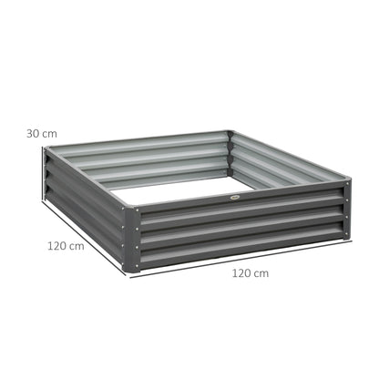 outsunny-432l-square-raised-garden-bed-box-steel-frame-for-vegetables-flowers-and-herbs-120-x-120-x-30cm-light-grey
