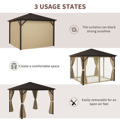 outsunny-3-x-3-m-garden-gazebo-with-netting-and-curtains-hard-top-gazebo-canopy-shelter-with-metal-roof-aluminium-frame-for-garden-lawn-deck-bronze-tone