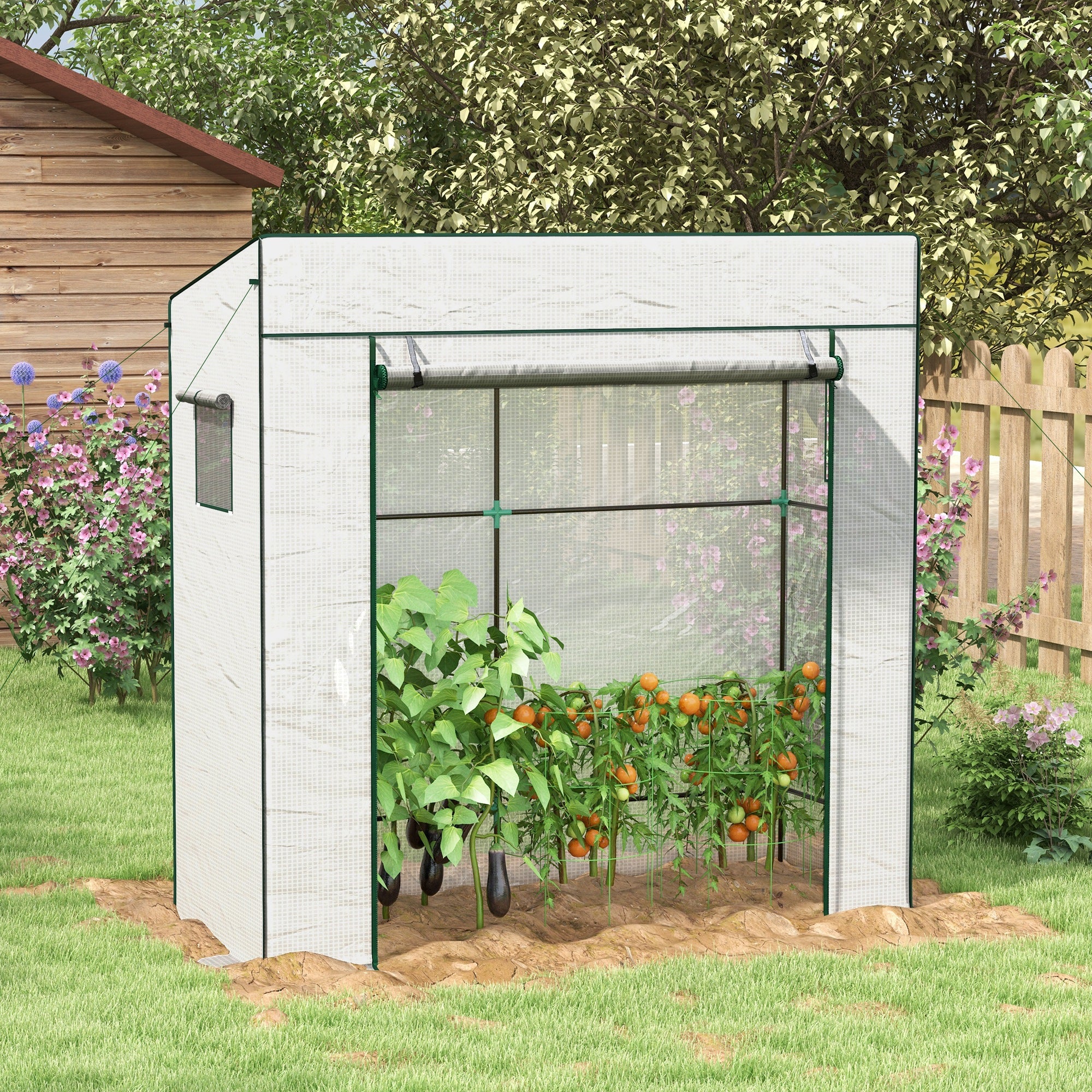 Outsunny PE Cover Walk-in Outdoor Greenhouse, White – GardenArch