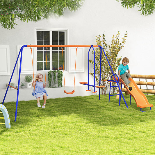 outsunny-4-in-1-metal-garden-swing-set-with-double-swings-glider-slide-ladder-orange