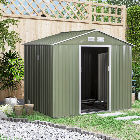 outsunny-9-x-6-ft-metal-garden-storage-shed-corrugated-steel-roofed-tool-box-with-foundation-ventilation-and-doors-light-green
