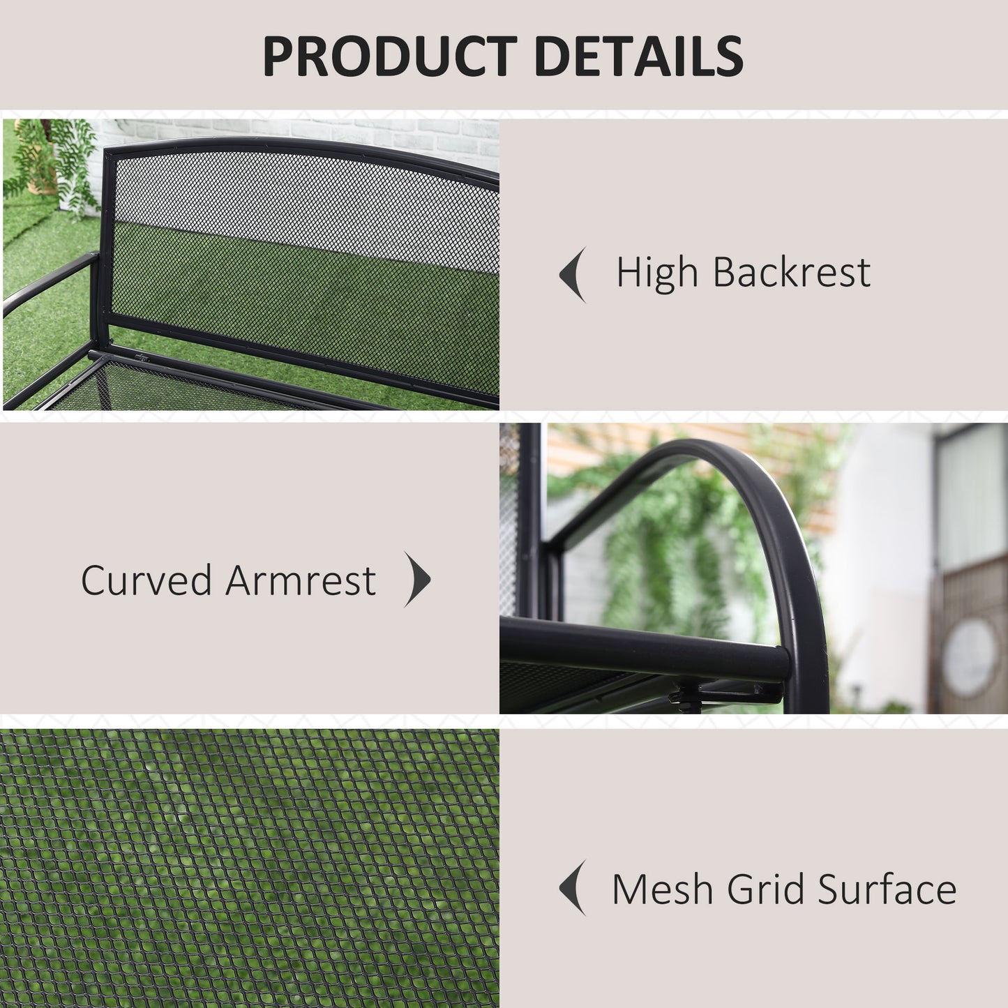 outsunny-metal-outdoor-bench-2-seater-outdoor-furniture-chair-loveseat-for-patio-park-porch-and-lawn-grey