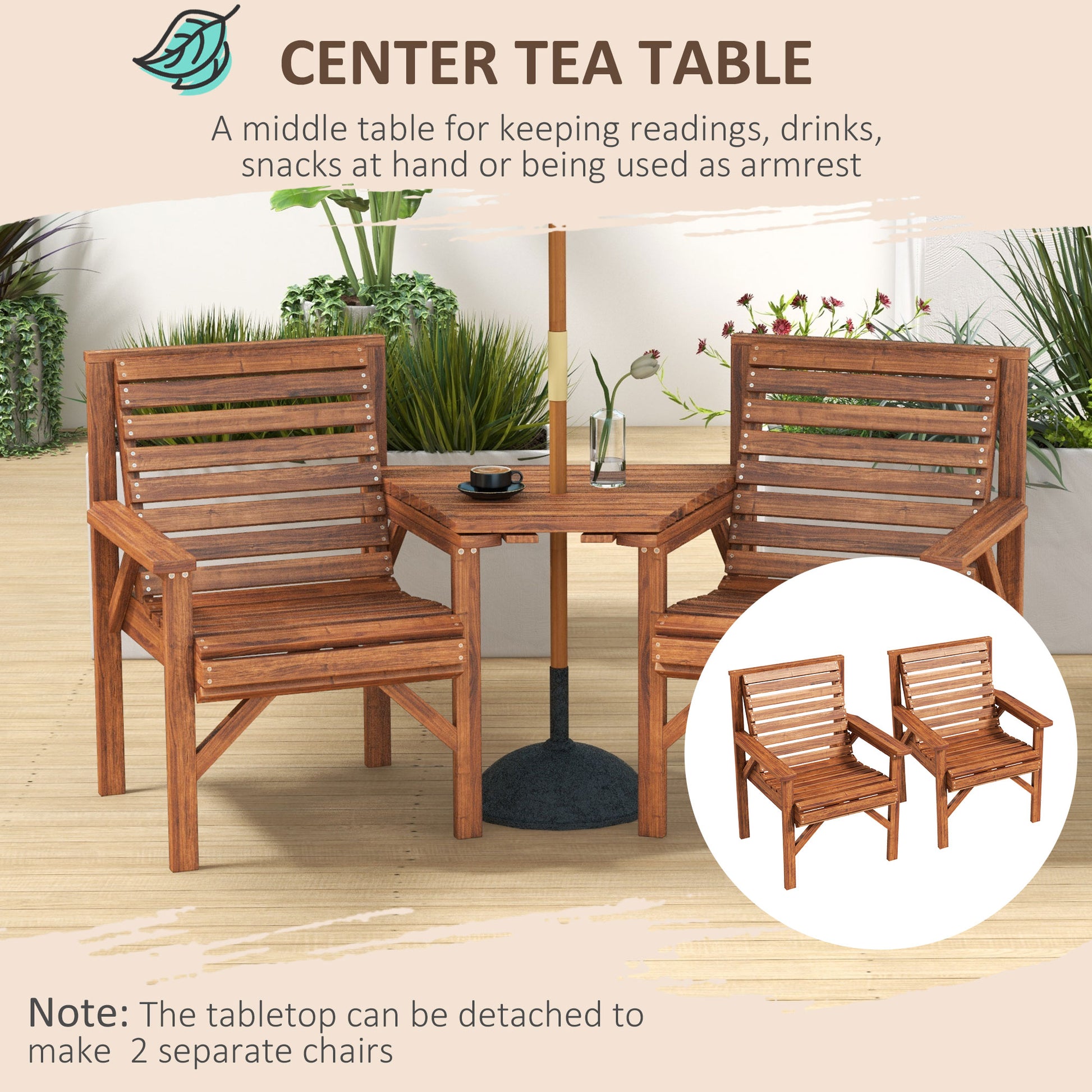outsunny-wooden-garden-love-seat-w-coffee-table-umbrella-hole-tan-brown