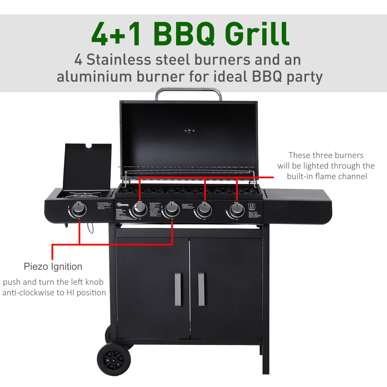 outsunny-4-1-gas-burner-grill-bbq-trolley-backyard-garden-smoker-side-burner-barbecue-w-storage-side-table-wheels
