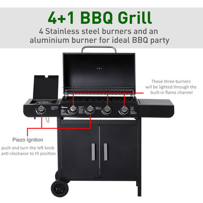 outsunny-4-1-gas-burner-grill-bbq-trolley-backyard-garden-smoker-side-burner-barbecue-w-storage-side-table-wheels