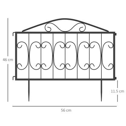 outsunny-decorative-garden-fencing-4pcs-outdoor-picket-fence-panels-rustproof-metal-wire-landscape-flower-bed-border-edging-animal-barrier-black