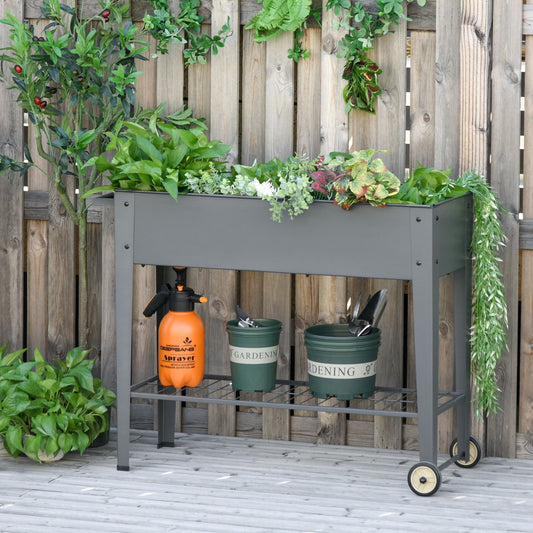 outsunny-raised-garden-bed-with-wheels-mobile-planter-flower-box-with-bottom-shelf-grey-104-x-39-x-80cm