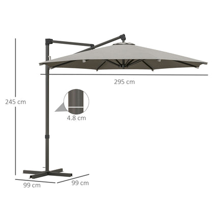 outsunny-3-m-cantilever-banana-parasol-with-cross-base-360-rotation-patio-umbrella-with-crank-handle-tilt-light-grey