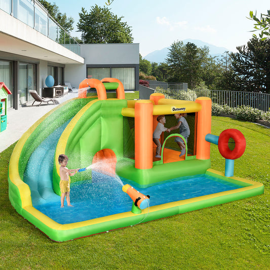 outsunny-7-in-1-kids-bouncy-castle-water-slide-bounce-house-includes-slide-trampoline-pool-water-gun-ball-target-boxing-post-tunnel-w-air-blower