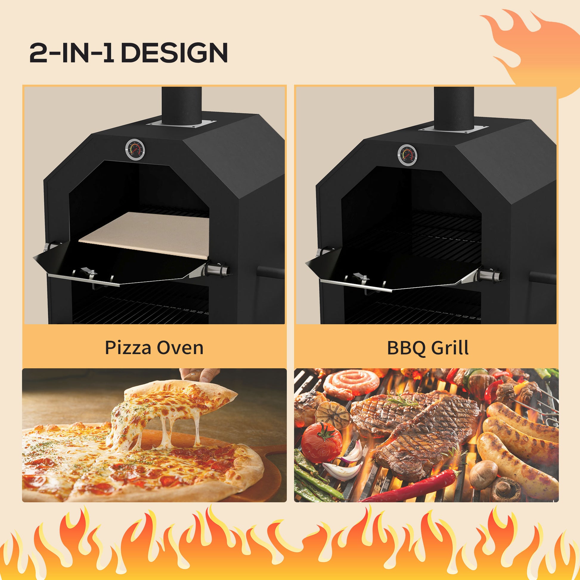 outsunny-steel-3-tier-outdoor-pizza-oven-charcoal-bbq-grill-black